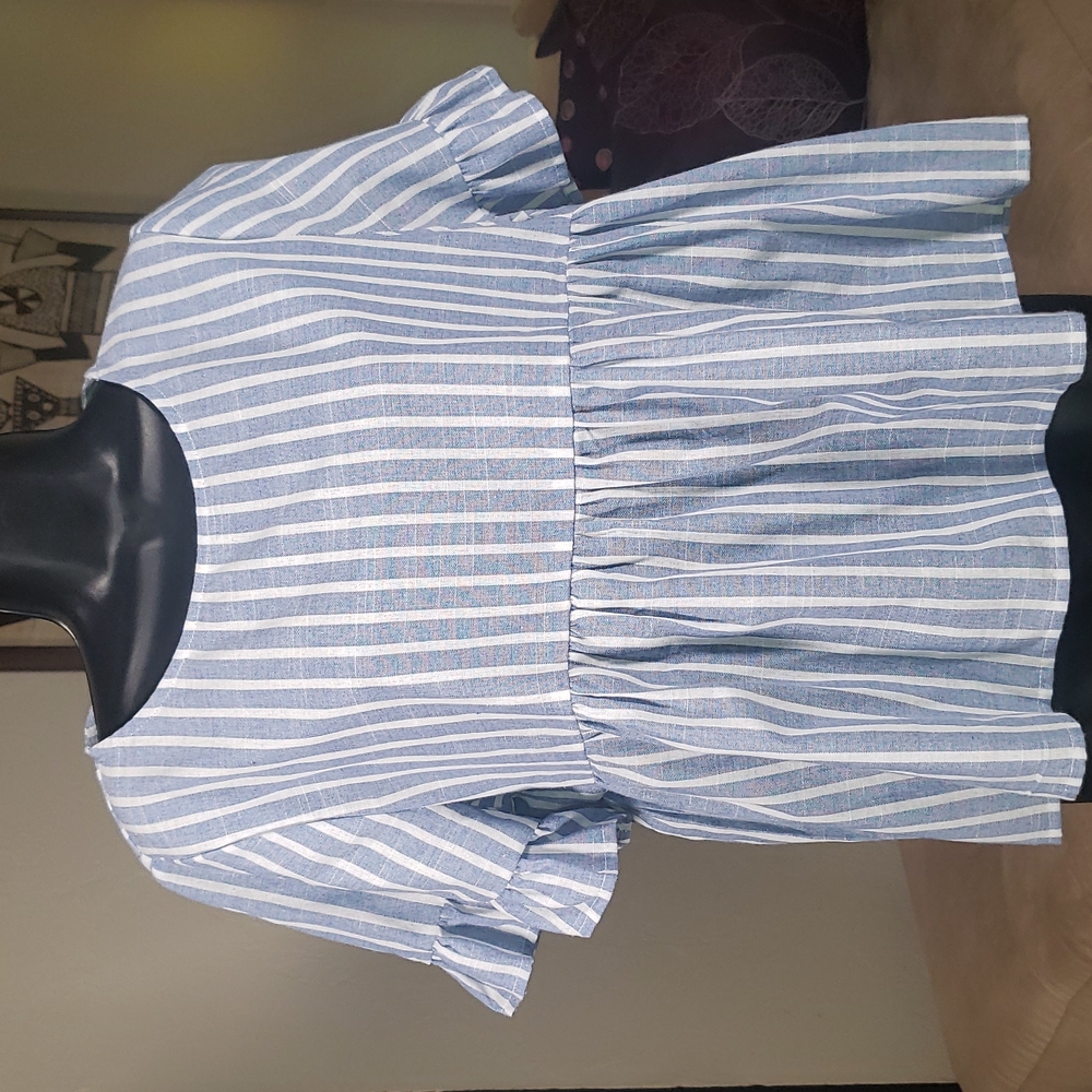 SHEIN blue and white top